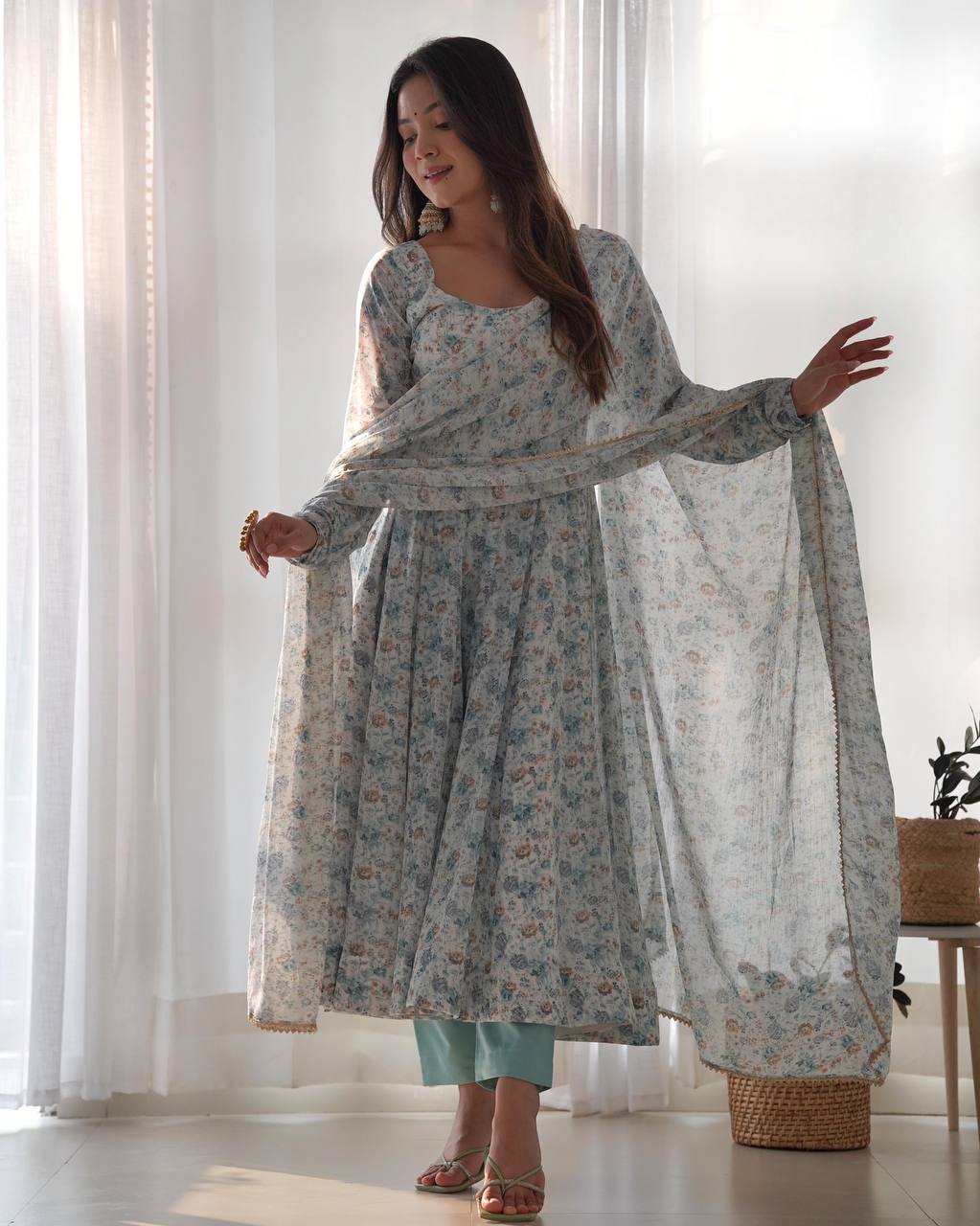 Lehenga Mart Sky Blue Chiffon Designer Anarkali Suit Set