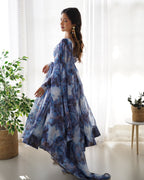 Lehenga Mart Navy Blue Organza Silk Designer Anarkali Suit Set
