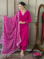 The52 Lemon Women Embroidered Viscose Straight Kurta Pant Dupatta Set - Distacart