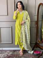 The52 Lemon Women Embroidered Viscose Straight Kurta Pant Dupatta Set - Distacart
