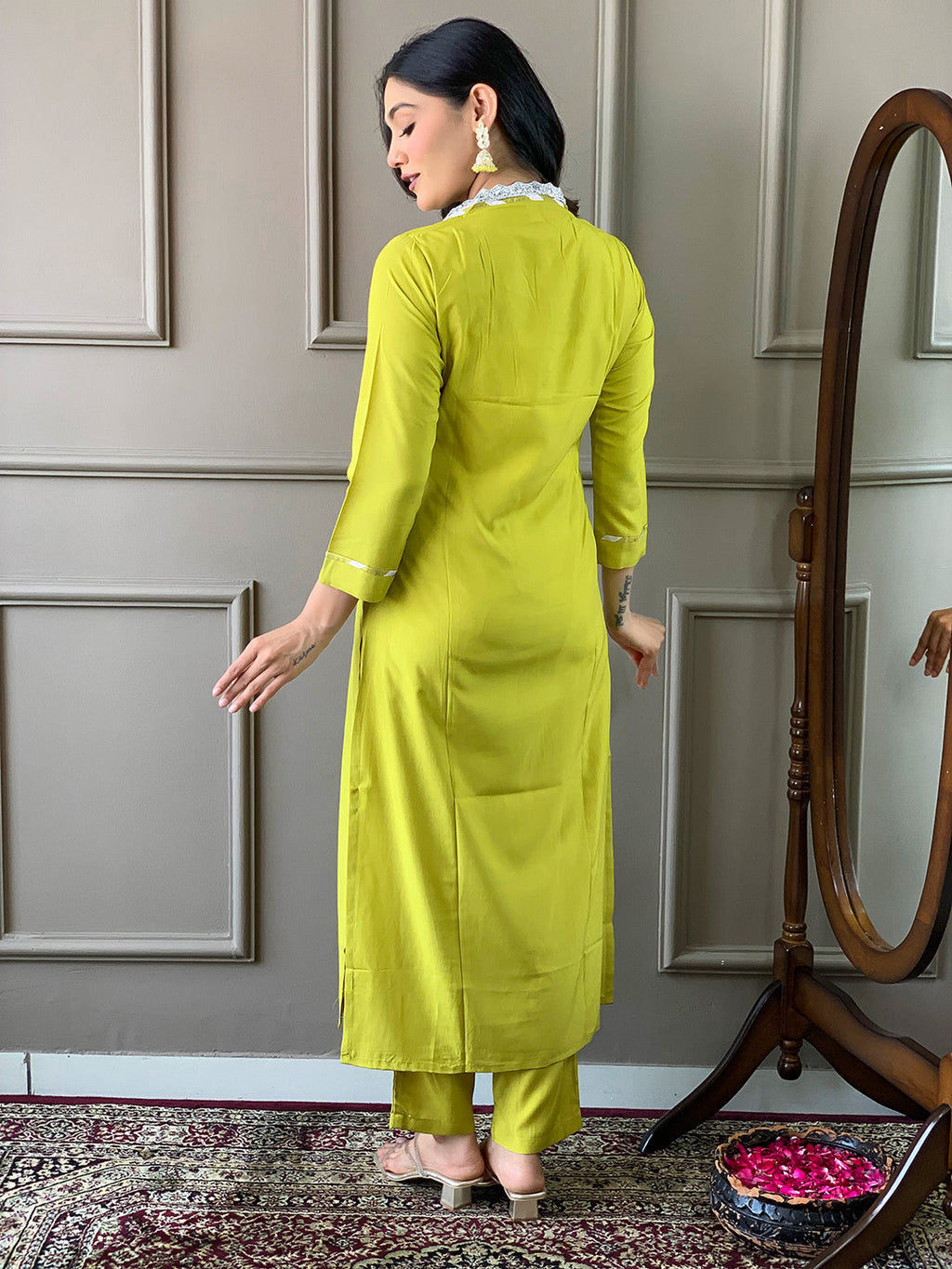 The52 Lemon Women Embroidered Viscose Straight Kurta Pant Dupatta Set - Distacart