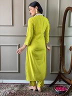 The52 Lemon Women Embroidered Viscose Straight Kurta Pant Dupatta Set - Distacart