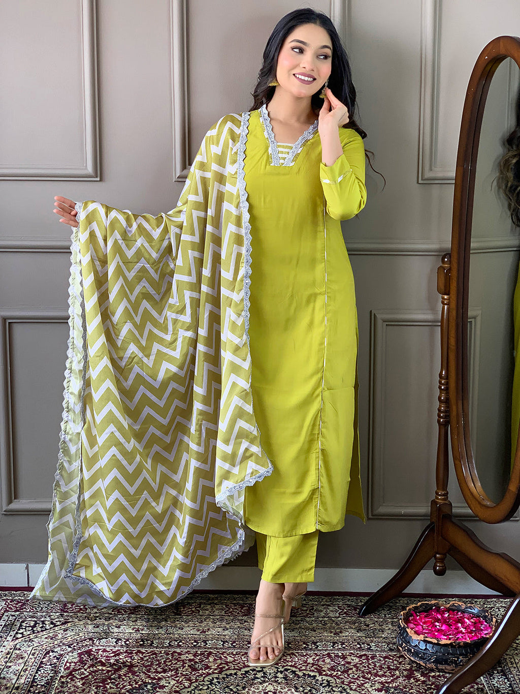 The52 Lemon Women Embroidered Viscose Straight Kurta Pant Dupatta Set - Distacart