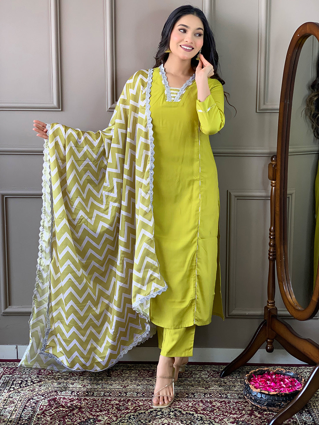 The52 Lemon Women Embroidered Viscose Straight Kurta Pant Dupatta Set - Distacart