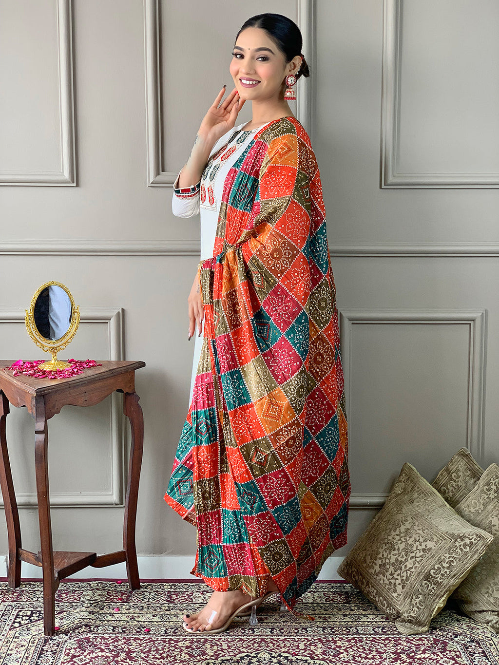 The52 White Embroidered Viscose Fabric Straight Kurta, Pant and Dupatta Set - Distacart