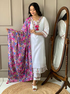 The52 Women White Chanderi Embroidered Kurta Pant Dupatta Set - Distacart