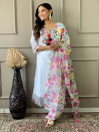 The52 Women White Chanderi Embroidered Kurta Pant Dupatta Set - Distacart