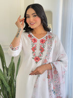 The52 Thread work on Viscose Fabric Straight Kurta, Pant and Dupatta Set - Distacart