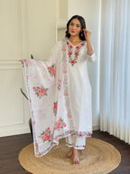 The52 Thread work on Viscose Fabric Straight Kurta, Pant and Dupatta Set - Distacart