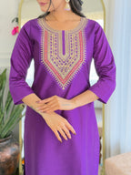 The52 Embroidered Rayon Fabric Straight Kurta, Pant and Dupatta Set - Distacart