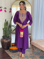 The52 Embroidered Rayon Fabric Straight Kurta, Pant and Dupatta Set - Distacart