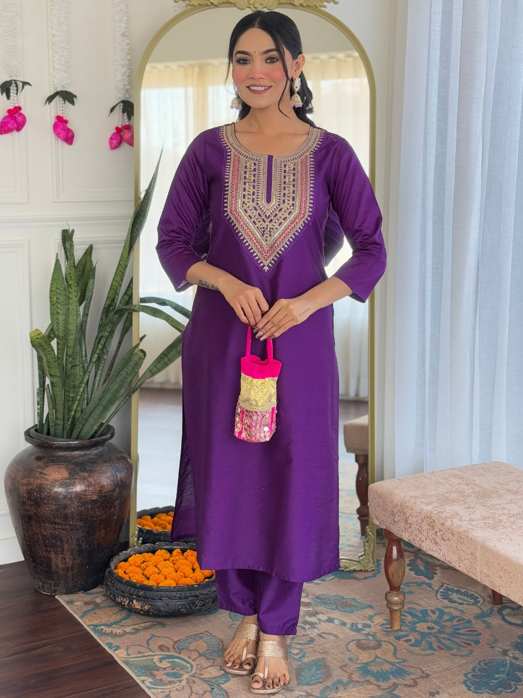 The52 Embroidered Rayon Fabric Straight Kurta, Pant and Dupatta Set - Distacart
