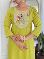 The52 Liril Embroidered Rayon Fabric Straight Kurta, Pant and Dupatta Set - Distacart