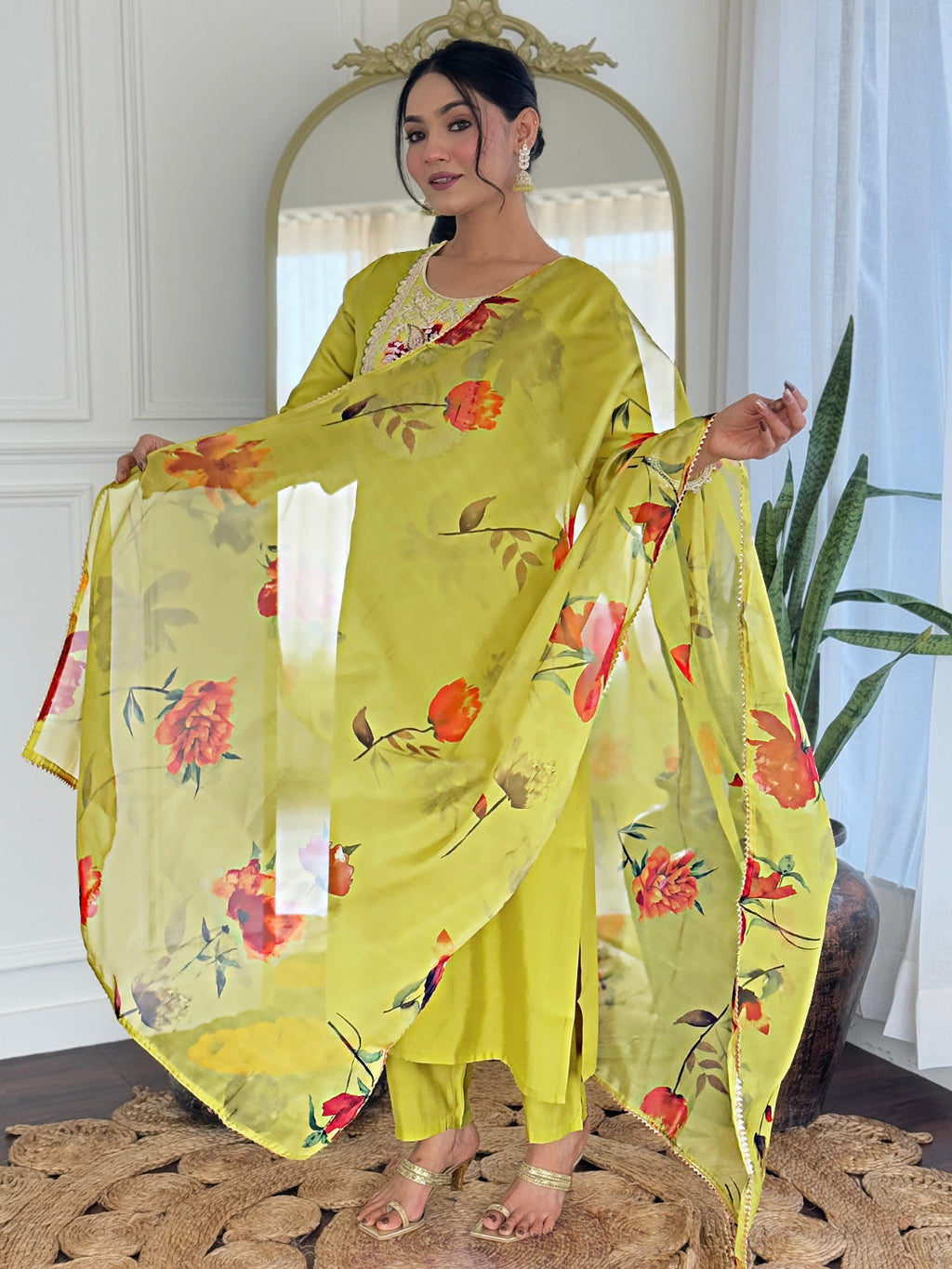The52 Liril Embroidered Rayon Fabric Straight Kurta, Pant and Dupatta Set - Distacart
