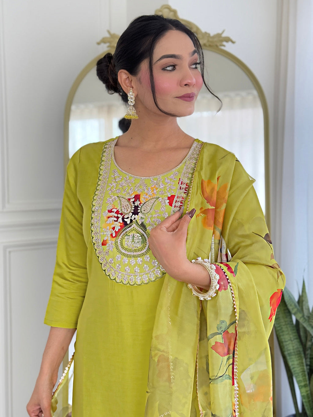 The52 Liril Embroidered Rayon Fabric Straight Kurta, Pant and Dupatta Set - Distacart
