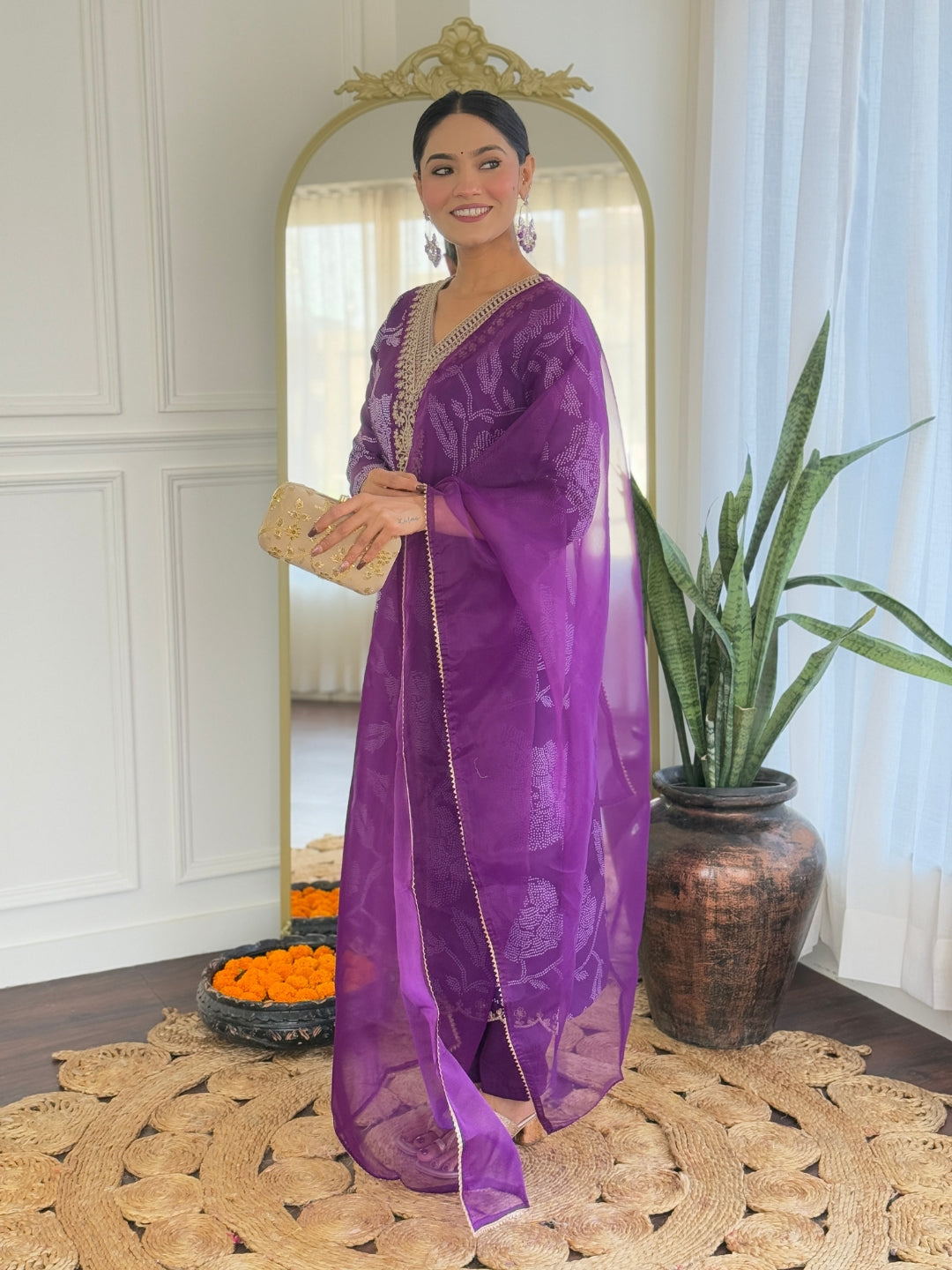 The52 Purple Embroidered Rayon Fabric Straight Kurta, Pant and Dupatta Set - Distacart