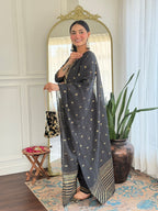 The52 Women's Black Embroidered Cotton Slub Fabric Straight Kurta, Pant and Dupatta Set - Distacart