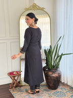 The52 Women's Black Embroidered Cotton Slub Fabric Straight Kurta, Pant and Dupatta Set - Distacart