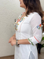 Lorenvalley White Cotton Embroidered & Khatli Hand Work Kurta with Pant