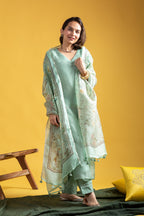 Lorenvalley Seagreen Roman Silk Embroidered With Sequence work Kurta Set - Distacart