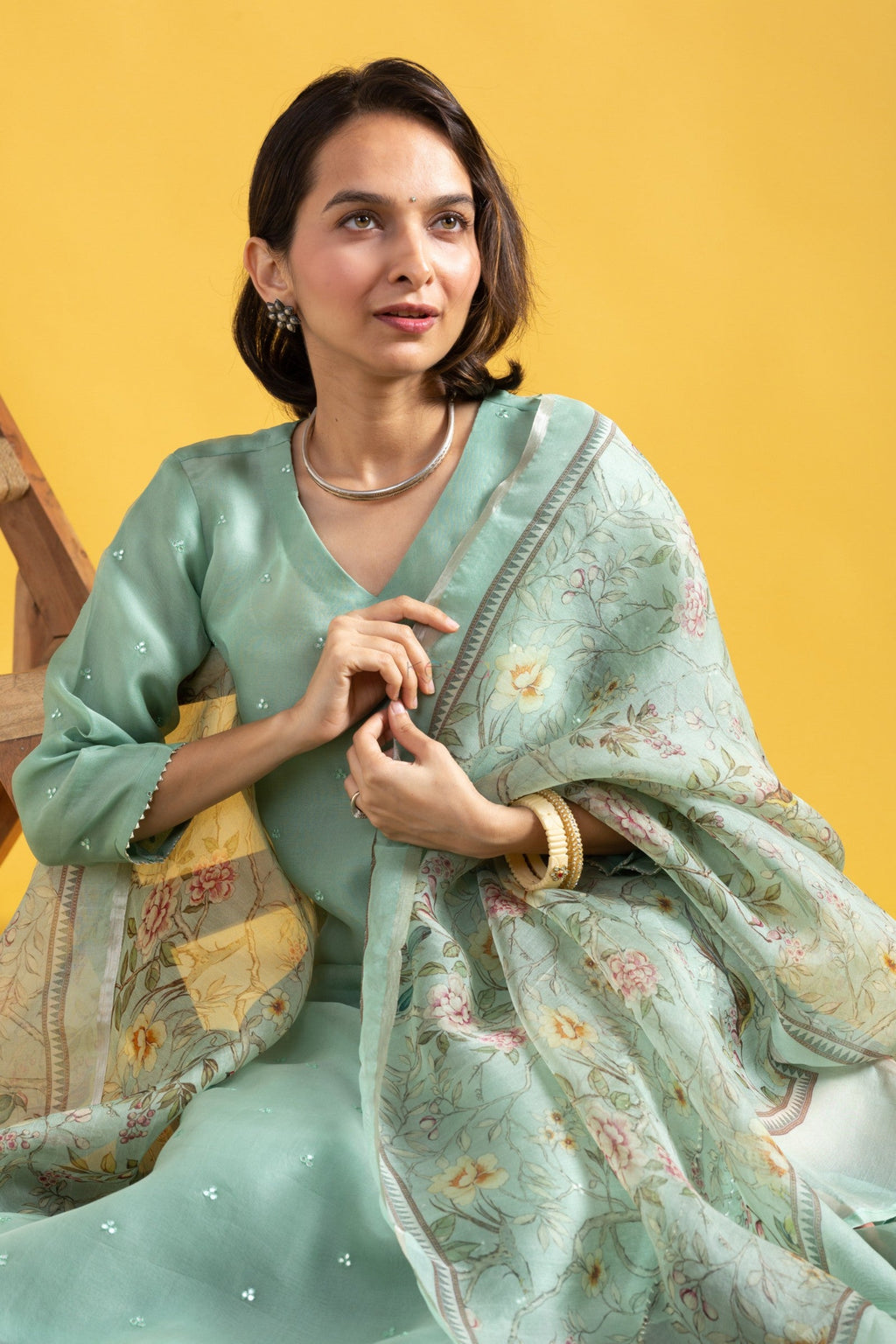 Lorenvalley Seagreen Roman Silk Embroidered With Sequence work Kurta Set - Distacart