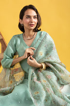Lorenvalley Seagreen Roman Silk Embroidered With Sequence work Kurta Set - Distacart