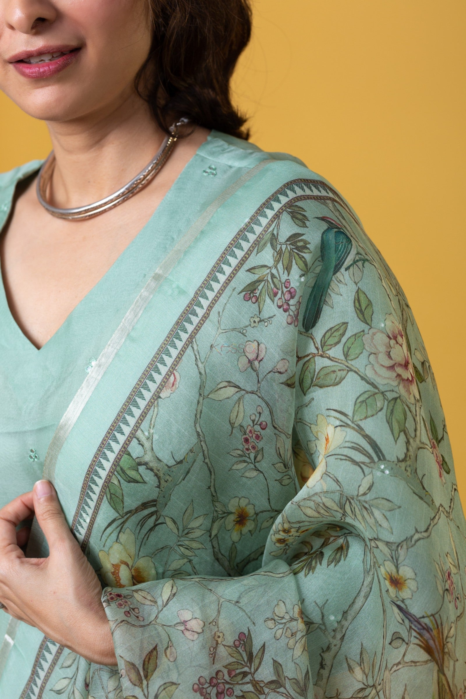 Lorenvalley Seagreen Roman Silk Embroidered With Sequence work Kurta Set - Distacart