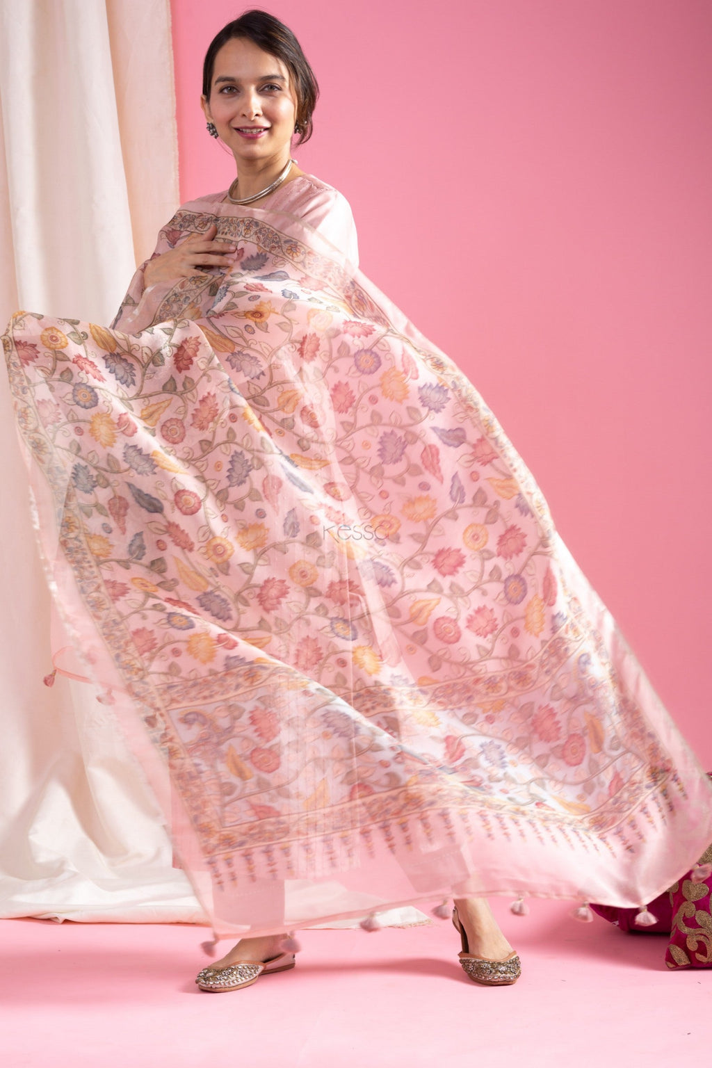 Lorenvalley Pink Roman Silk Embroidered With Sequence work Kurta Set - Distacart