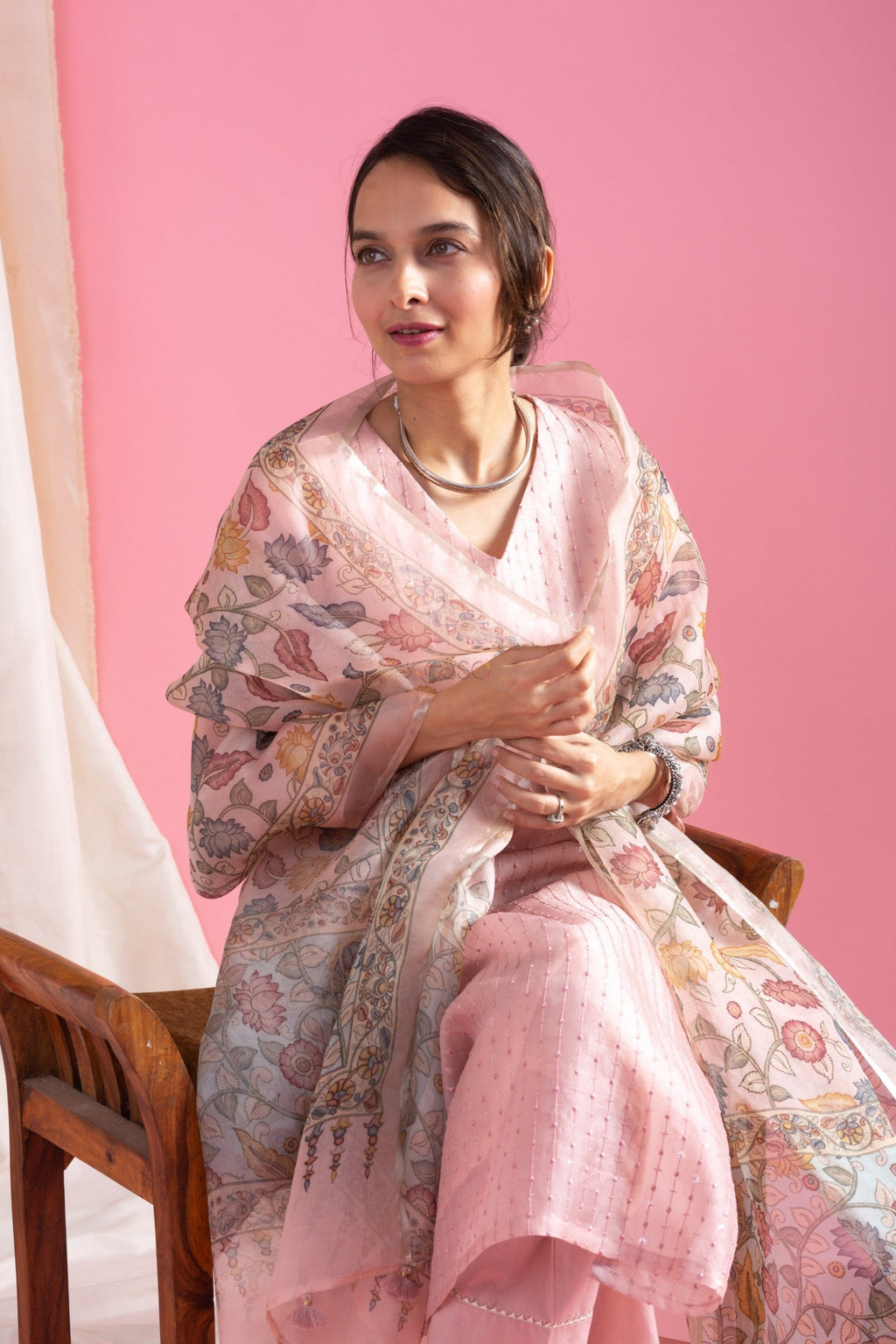 Lorenvalley Pink Roman Silk Embroidered With Sequence work Kurta Set - Distacart