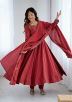 Lehenga Mart Designer Anarkali Suit Ready To Wear Kurta Pant With Dupatta For Women-Maroon - Distacart