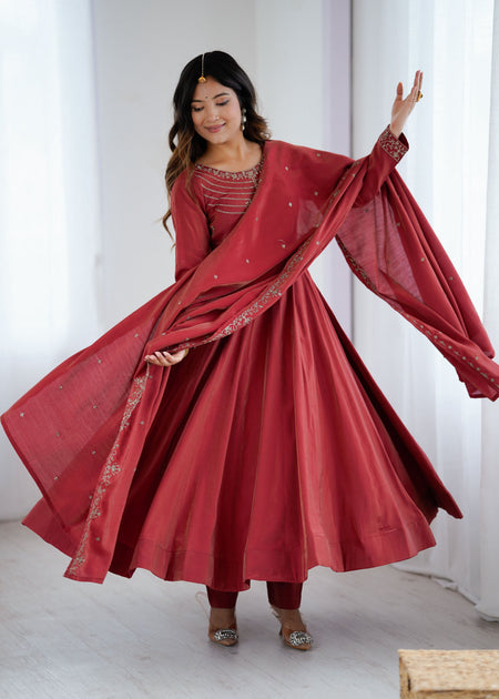 Lehenga Mart Designer Anarkali Suit Ready To Wear Kurta Pant With Dupatta For Women-Maroon