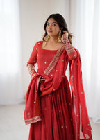 Lehenga Mart Designer Anarkali Suit Ready To Wear Kurta Pant With Dupatta For Women-Rust Orange - Distacart