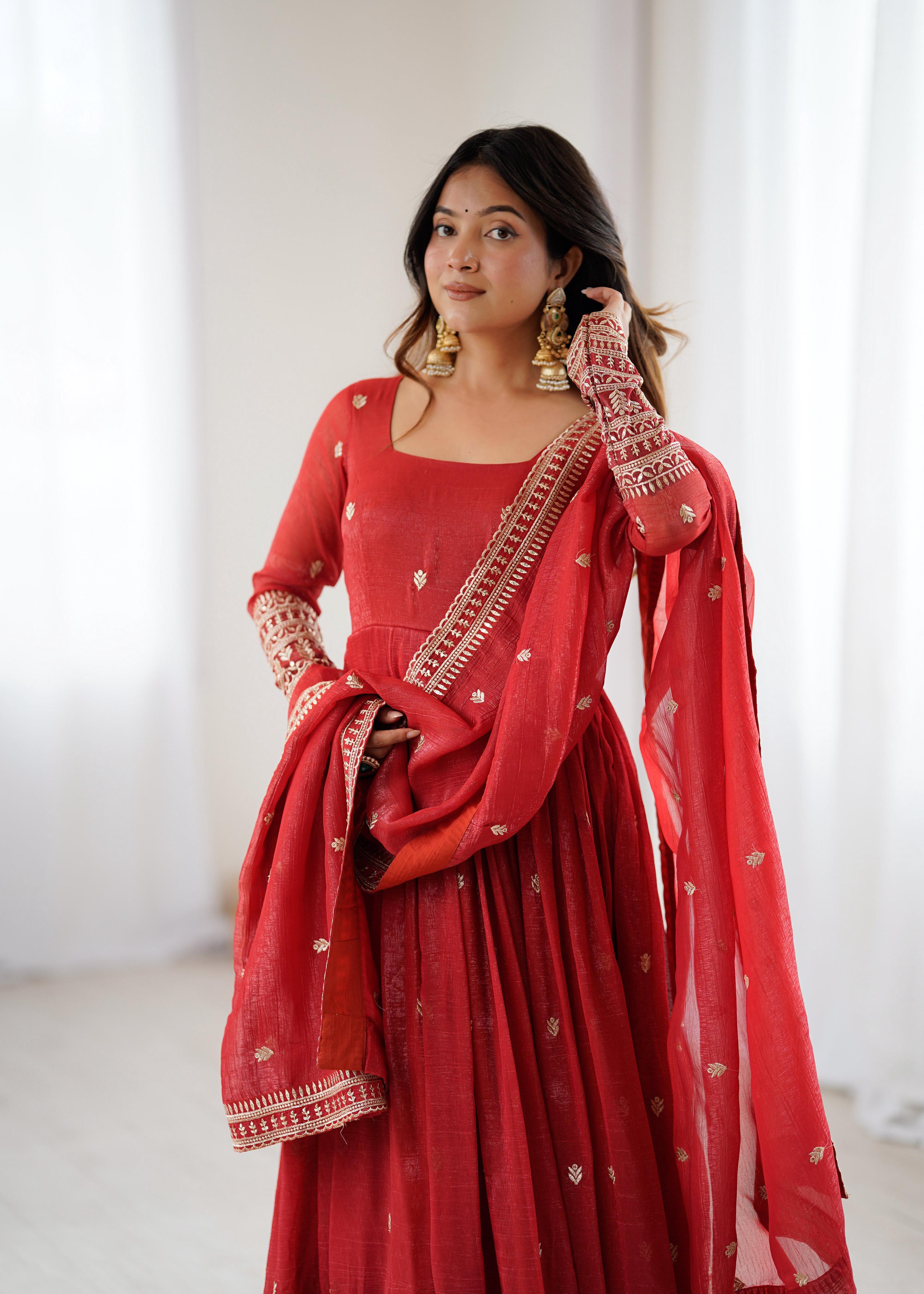 Lehenga Mart Designer Anarkali Suit Ready To Wear Kurta Pant With Dupatta For Women-Rust Orange - Distacart