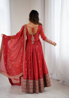 Lehenga Mart Designer Anarkali Suit Ready To Wear Kurta Pant With Dupatta For Women-Rust Orange - Distacart