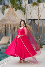 Joban Fashion Rani Pink Kurta Set Chanderi Sequence Embroidery Work - Distacart