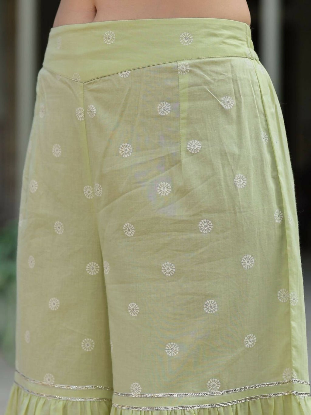 Juniper Women's Lime Green Cambric Floral Print Kurta Sharara Sets - Distacart