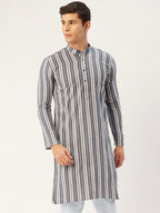 Jompers Men's Grey Cotton Striped Kurta Only
