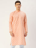 Jompers Men's Peach Cotton Floral printed kurta Only