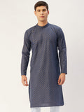 Jompers Men's Navy Cotton printed kurta Only