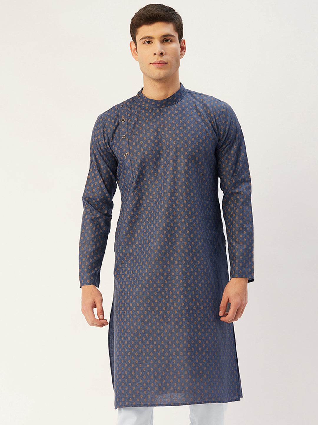 Jompers Men's Navy Cotton printed kurta Only