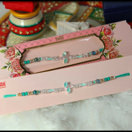 Indianvibez Ad Green / Pink Stone Fancy Rakhi