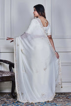 Morchari Off White Chiffon Hand Embroidery Saree Stitched Blouse - Distacart