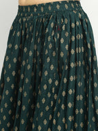 Rudra Bazaar Green Gold Printed Short Kurti With Skirt - Distacart