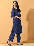 Myshka Women's Blue Embroidered Party Kurta Sets