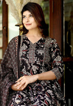 Miravan Women's Embroidered Multi Colour Anarkali Kurta With Palazzo And Dupatta