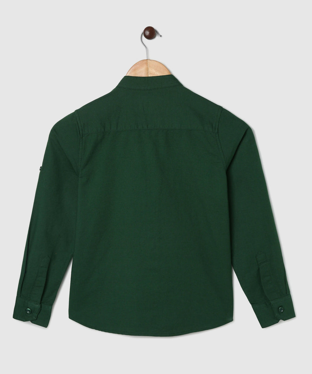 Manet Boys Mandarin Collar Full Sleeves Melange Shirt - Green