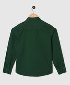 Manet Boys Mandarin Collar Full Sleeves Melange Shirt - Green