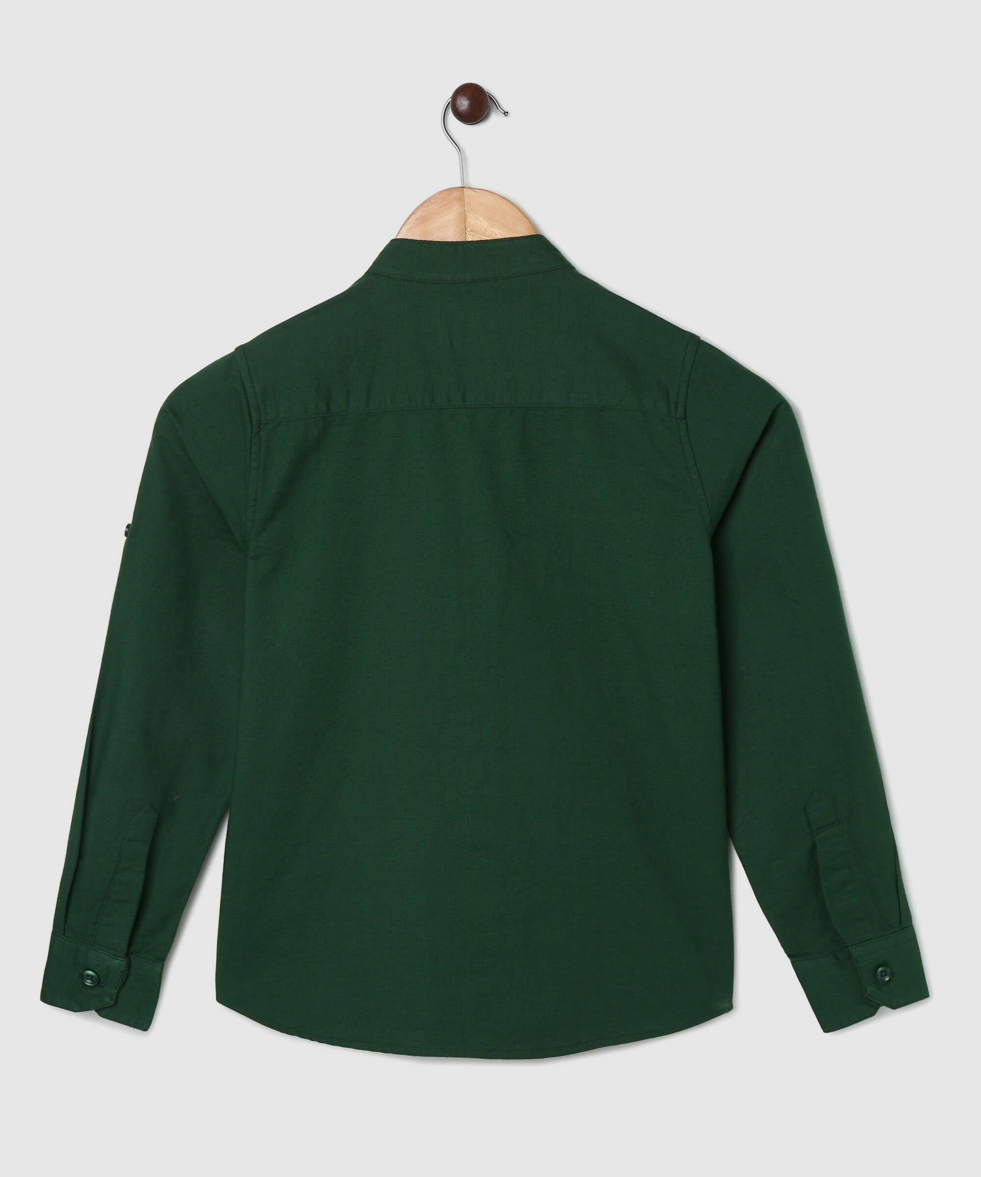 Manet Boys Mandarin Collar Full Sleeves Melange Shirt - Green