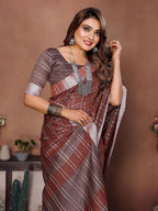 Aastha Fashion Brown Linen Weaving Saree - Distacart