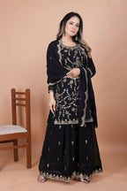 Joban Fashion Black Georgette Embroidered Sharara Set - Distacart